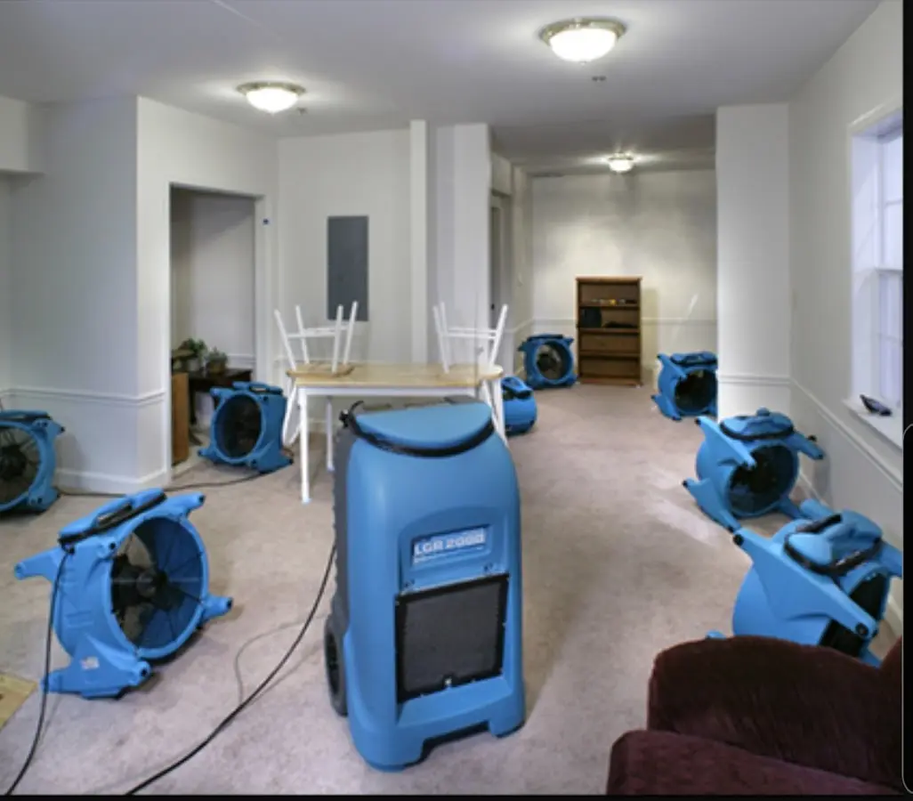 Air movers and dehumidifier setup for Water Damage Restoration in Crossville